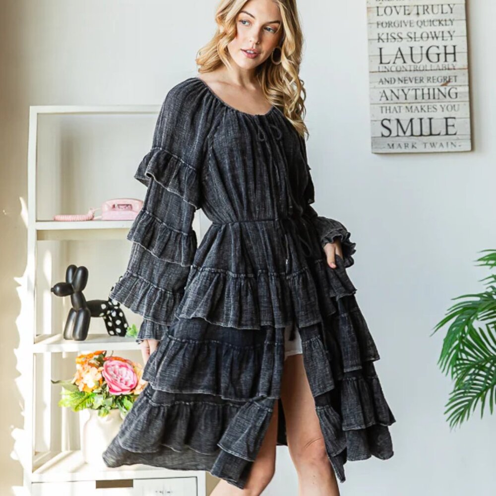 Oli & Hali Washed Ruffle Detail Longline Duster Size Medium - Picture 3 of 9